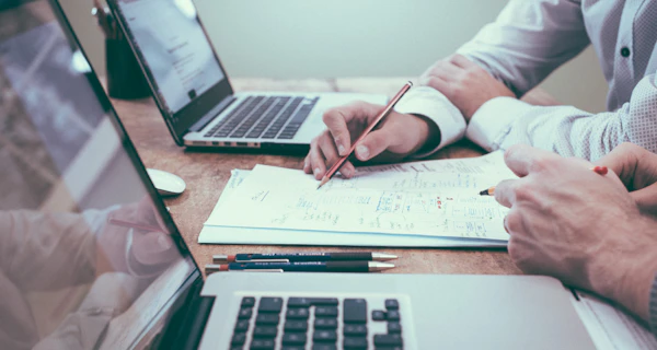 Business consultant reviewing documents